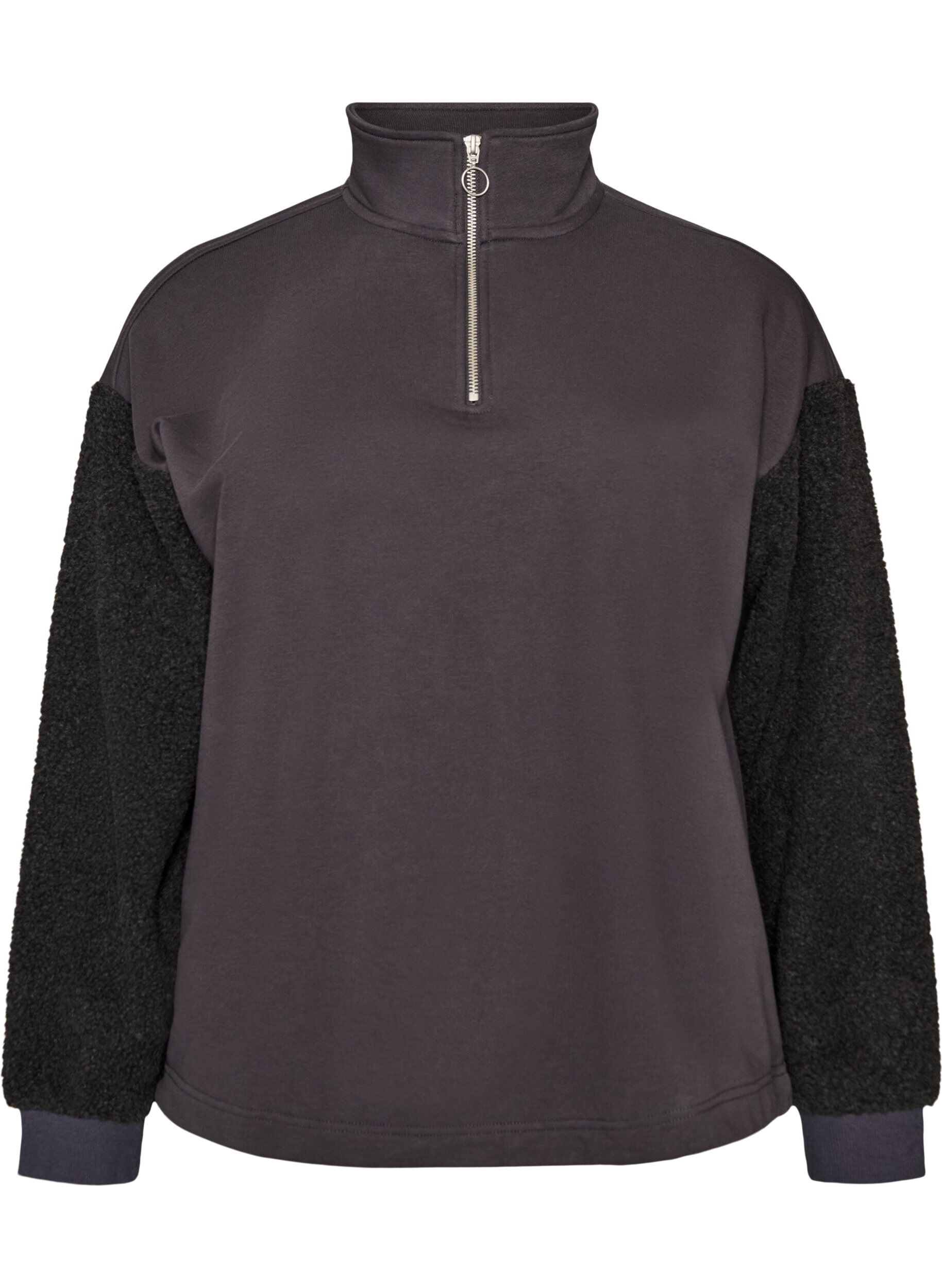 Sweatshirt med teddy&aelig;rmer og h&oslash;j hals