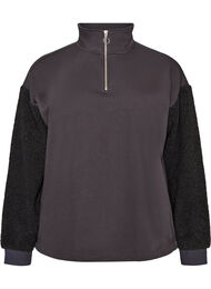 Sweatshirt med teddy&aelig;rmer og h&oslash;j hals, Gr&aring;