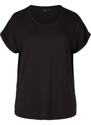 T-shirt i viskose mix med rund hals , Black, Packshot image number 0