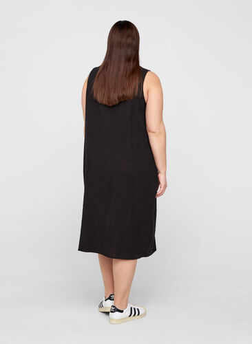 Ærmeløs kjole i bomuld, Black, Model image number 1