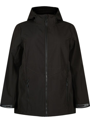 Kort softshell jakke med lommer, Black, Packshot image number 0