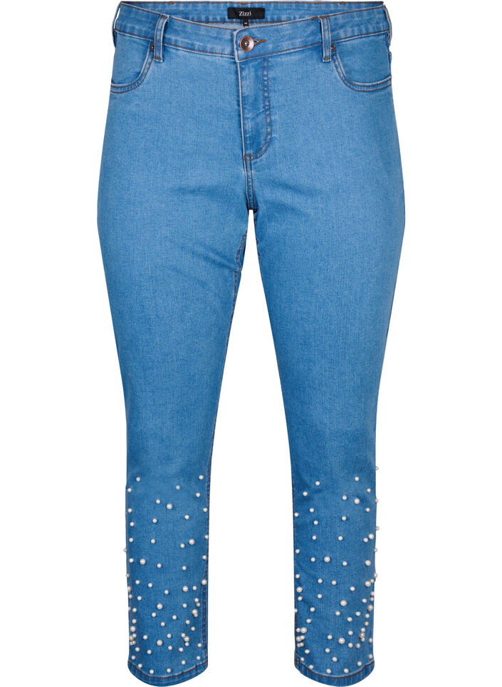 Slim fit Emily jeans med perler , Light Blue, Packshot image number 0