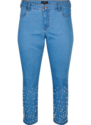 Slim fit Emily jeans med perler , Light Blue, Packshot image number 0