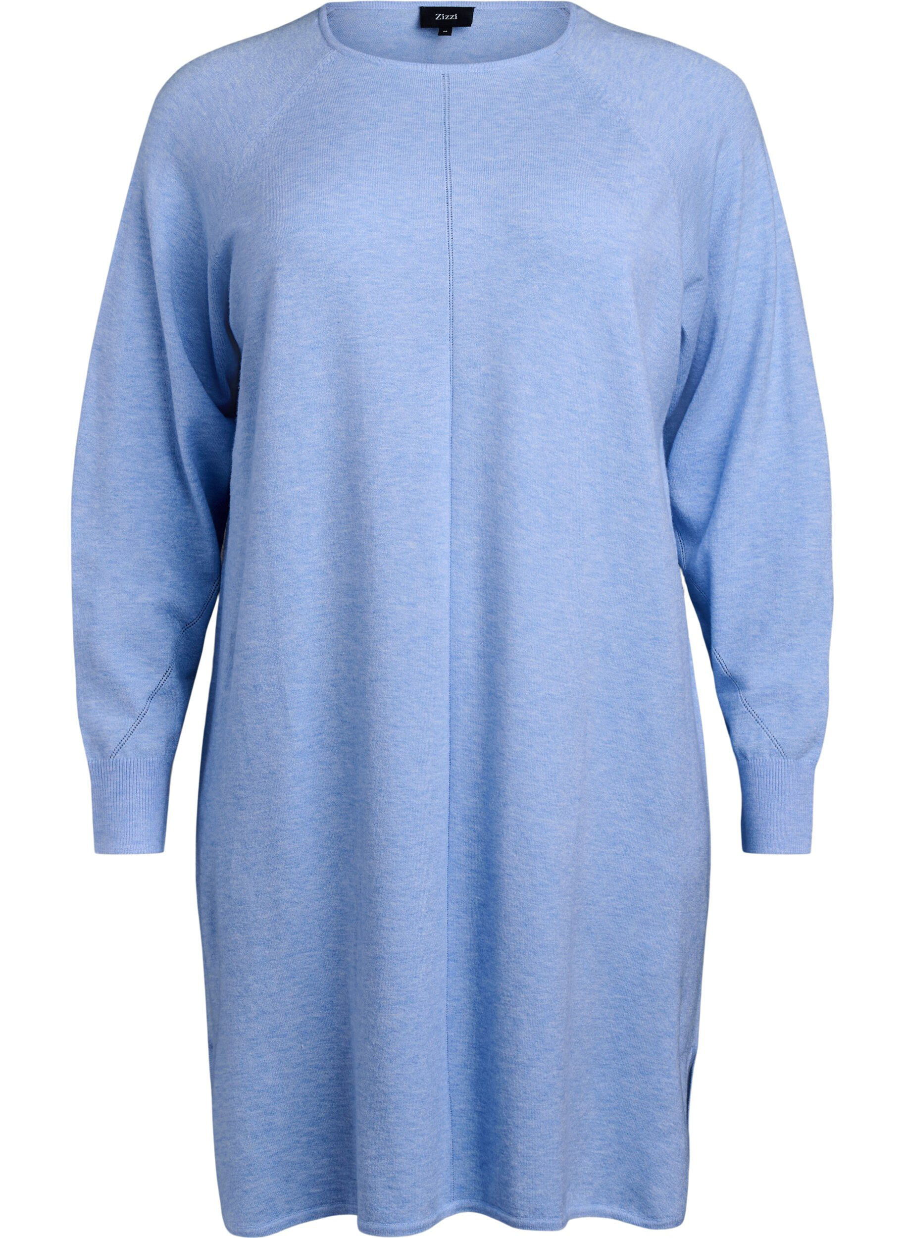 Zizzi Strikkjole med rund hals og strikket m&oslash;nster, Della R. Blue Mel., Packshot image number 0