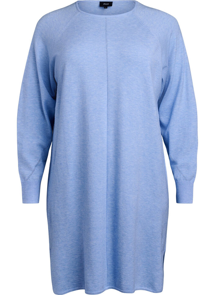 Strikkjole med rund hals og strikket mønster, Della R. Blue Mel., Packshot image number 0