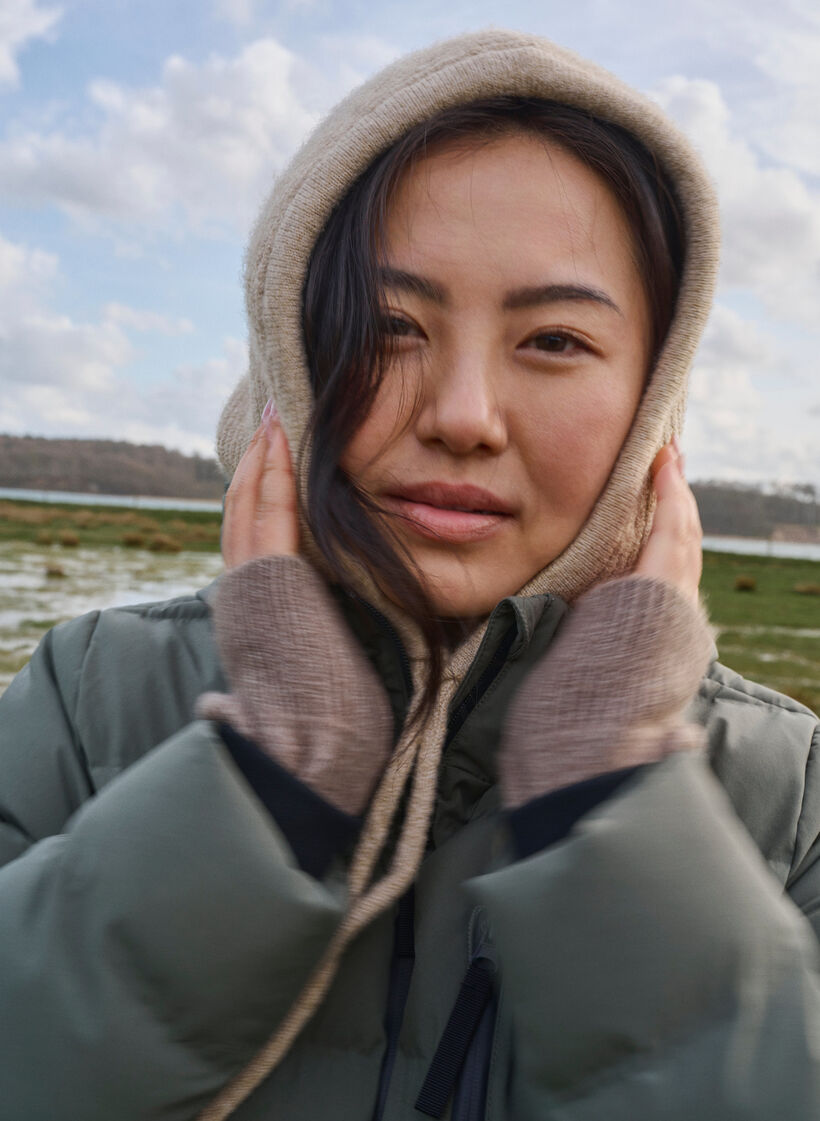 Strikket balaclava med snører, Beige, Image image number 0