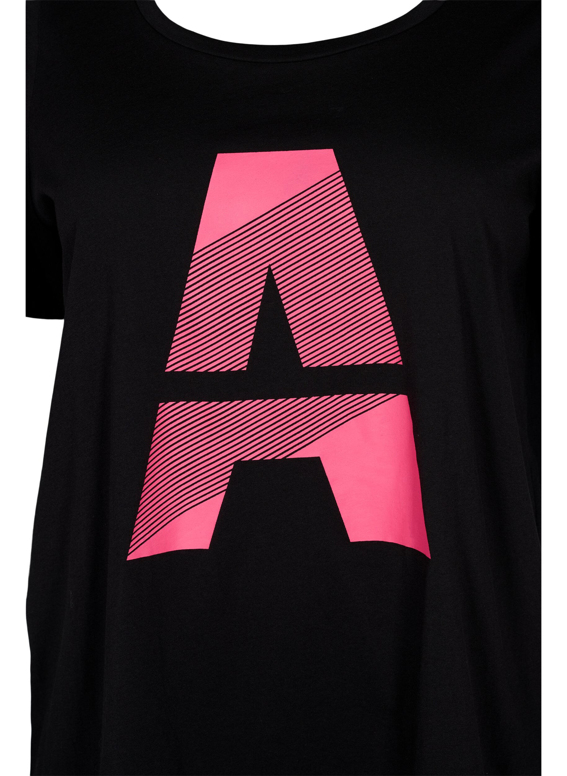 Zizzi Tr&aelig;nings t-shirt med print, Black w. Pink A, Packshot image number 2