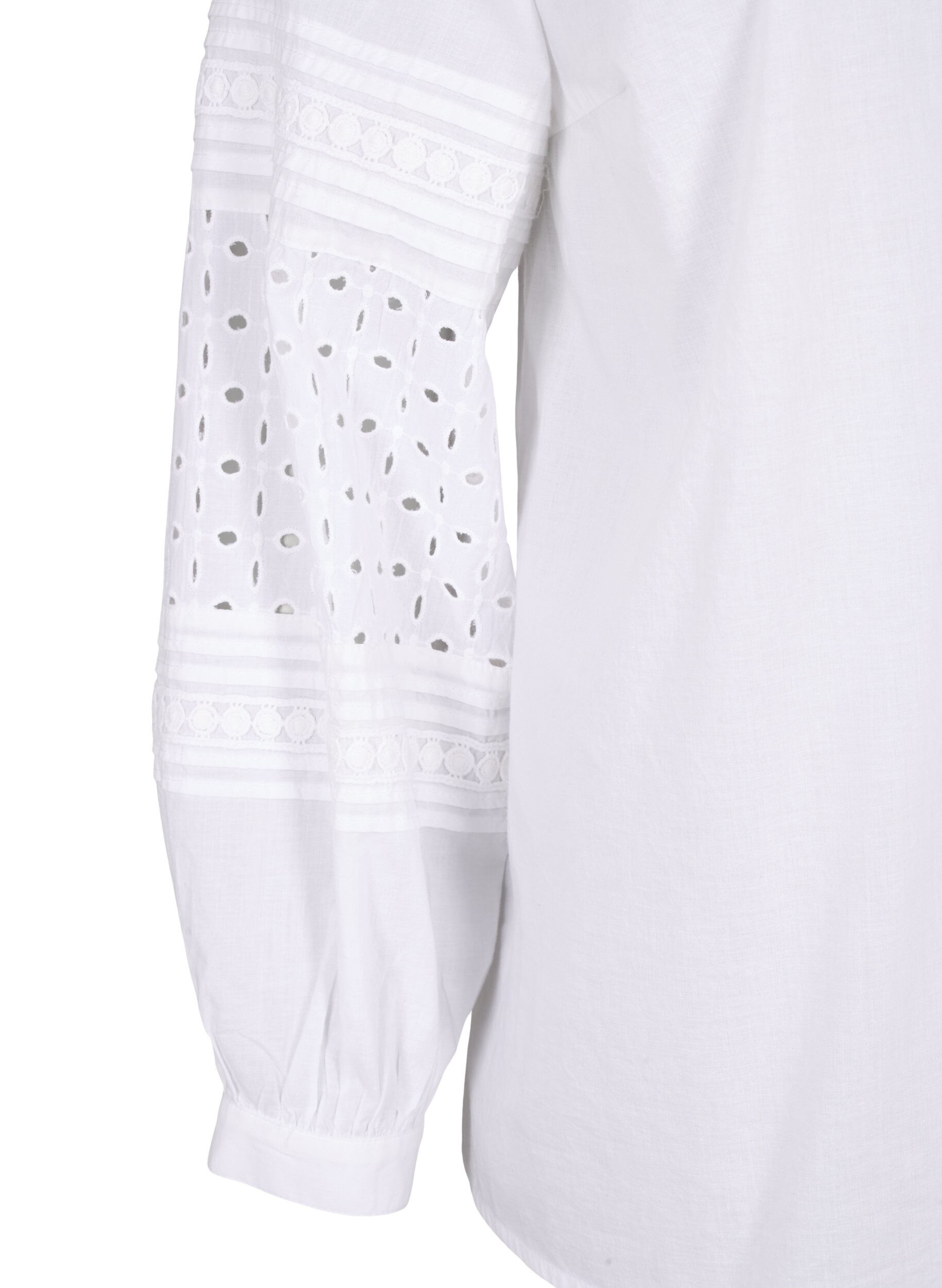 Zizzi Bluse med lange &aelig;rmer og dekorative detaljer, Bright White, Packshot image number 3