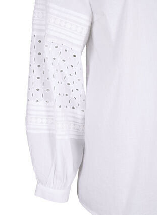 Bluse med lange ærmer og dekorative detaljer, Bright White, Packshot image number 3