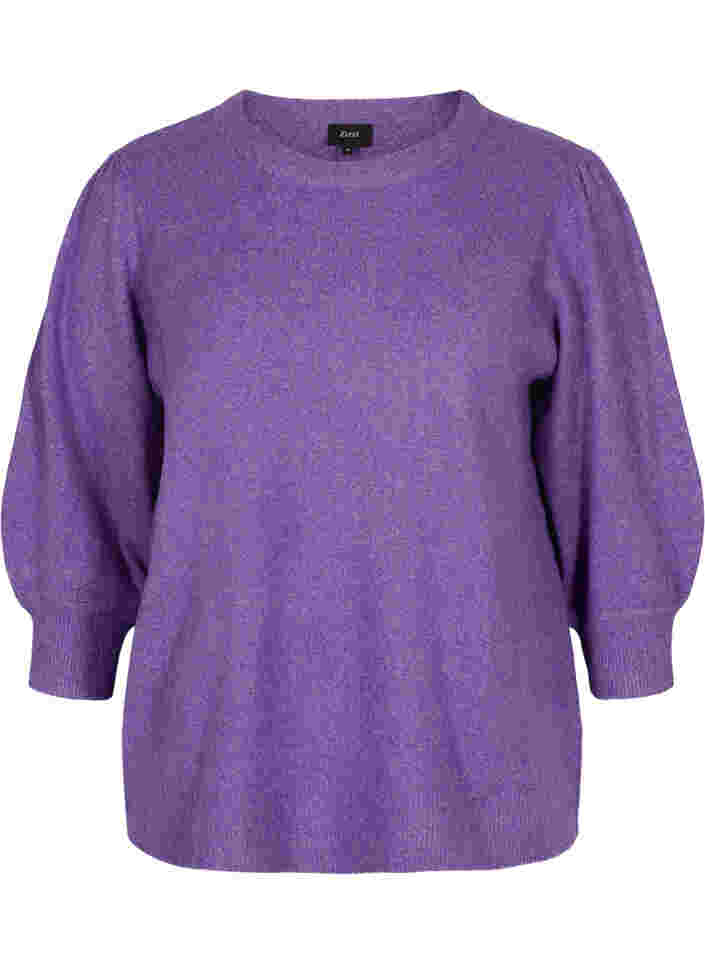 Meleret strikbluse med 3/4 ærmer, Ultra Violet Mel., Packshot image number 0