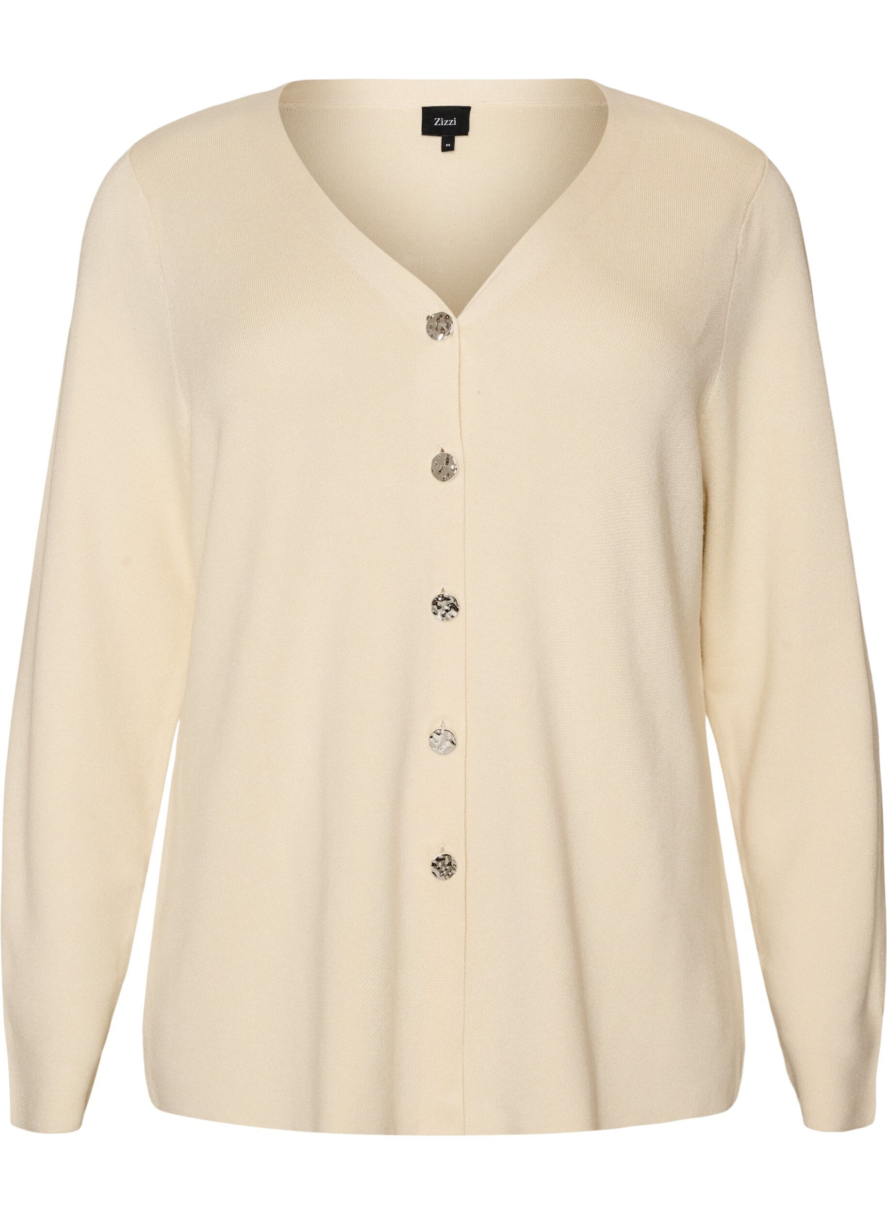 ZizziFinstrikket cardigan med dekorative knapper, Vanilla, Packshot image number 0