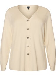 Finstrikket cardigan med dekorative knapper, Vanilla