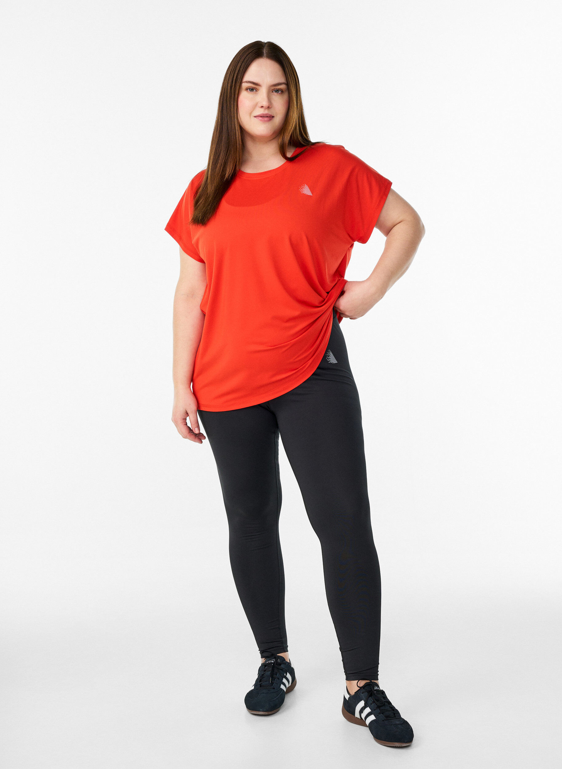 Zizzi Ensfarvet tr&aelig;nings t-shirt, Orange, Model image number 1