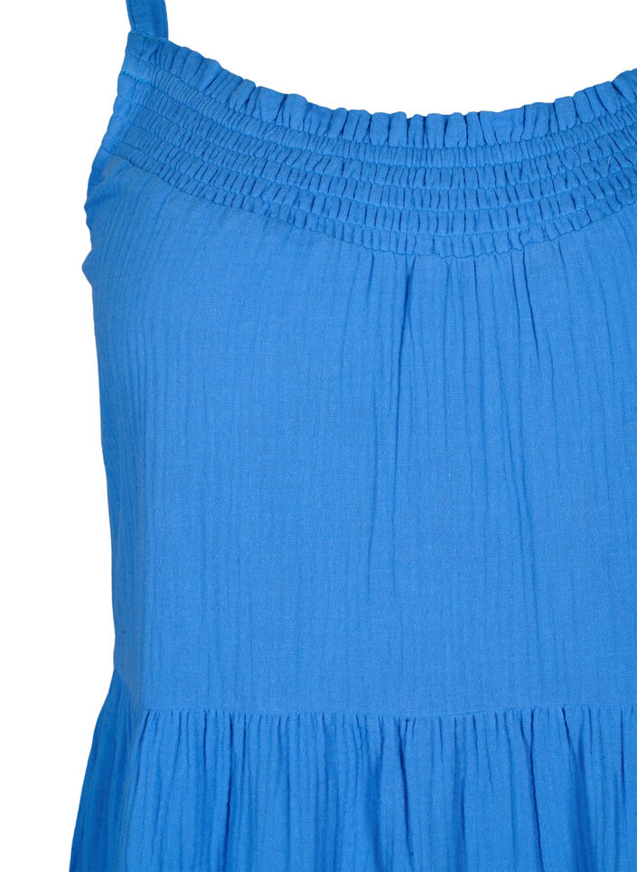 Ensfarvet stropkjole i bomuld, Marina, Packshot image number 2