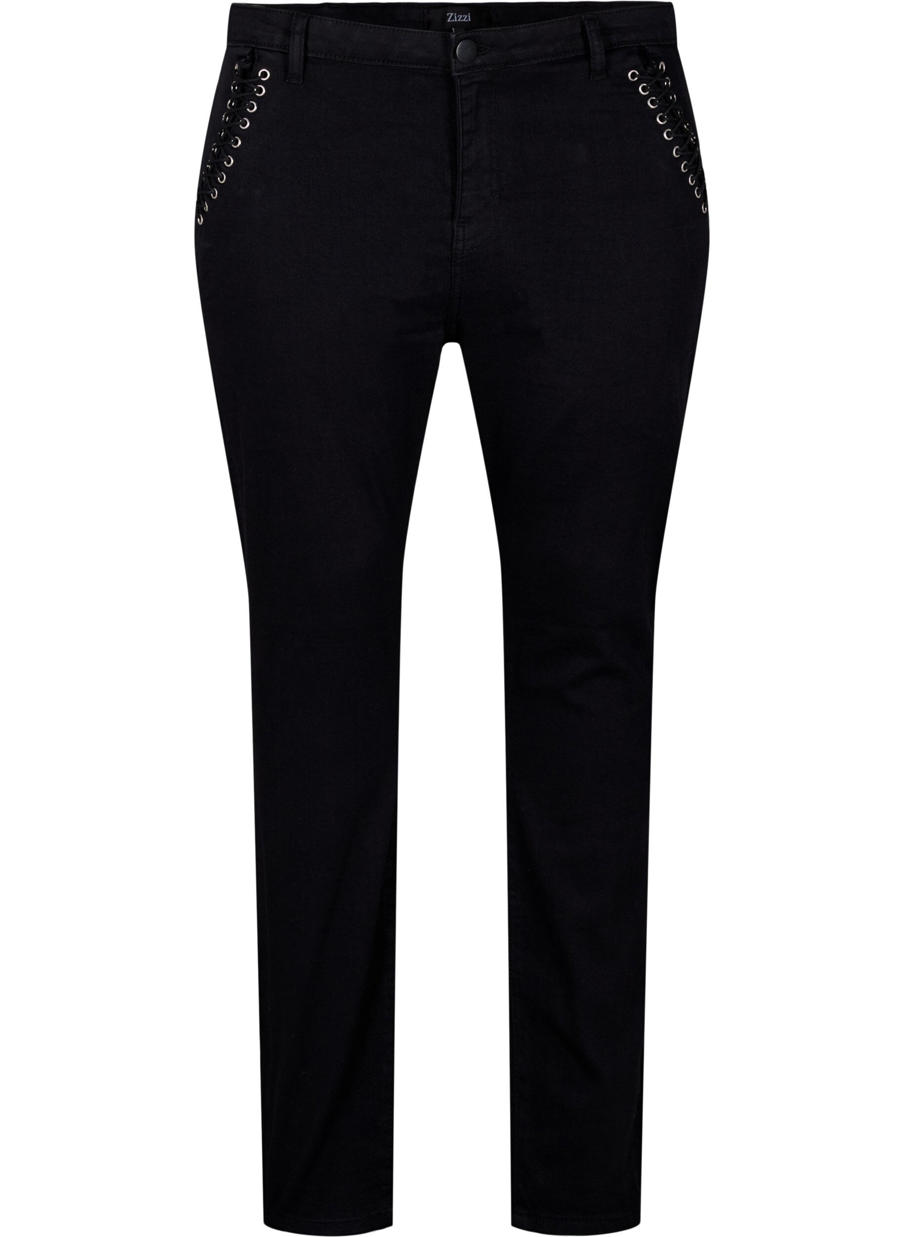 Zizzi Super slim Amy jeans med sn&oslash;redetalje, Black, Packshot image number 0