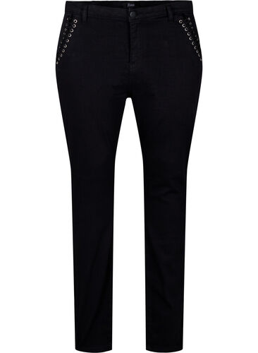 Super slim Amy jeans med snøredetalje, Black, Packshot image number 0