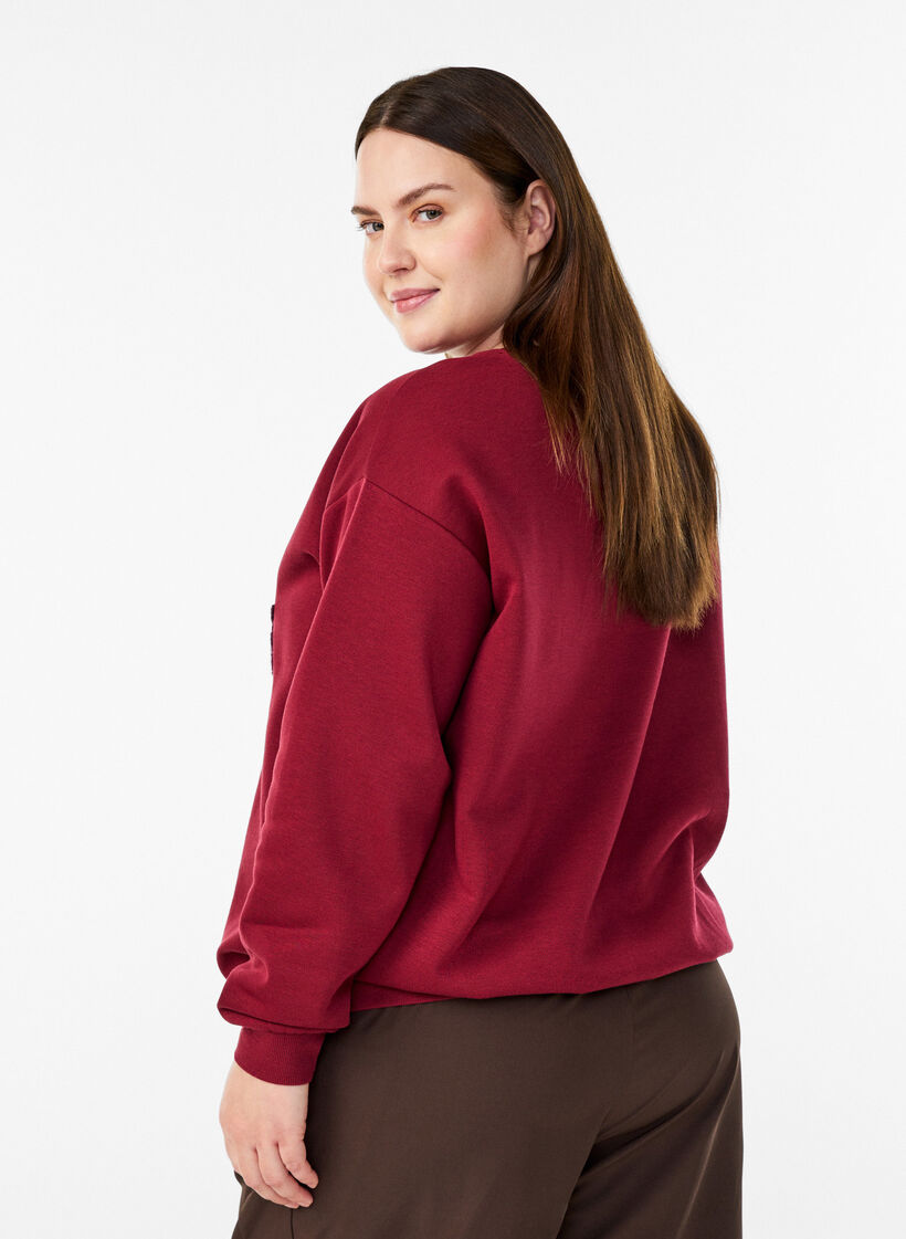 Sweatshirt med tekst i frott&eacute;, M&oslash;rk Bordeaux, Model image number 2