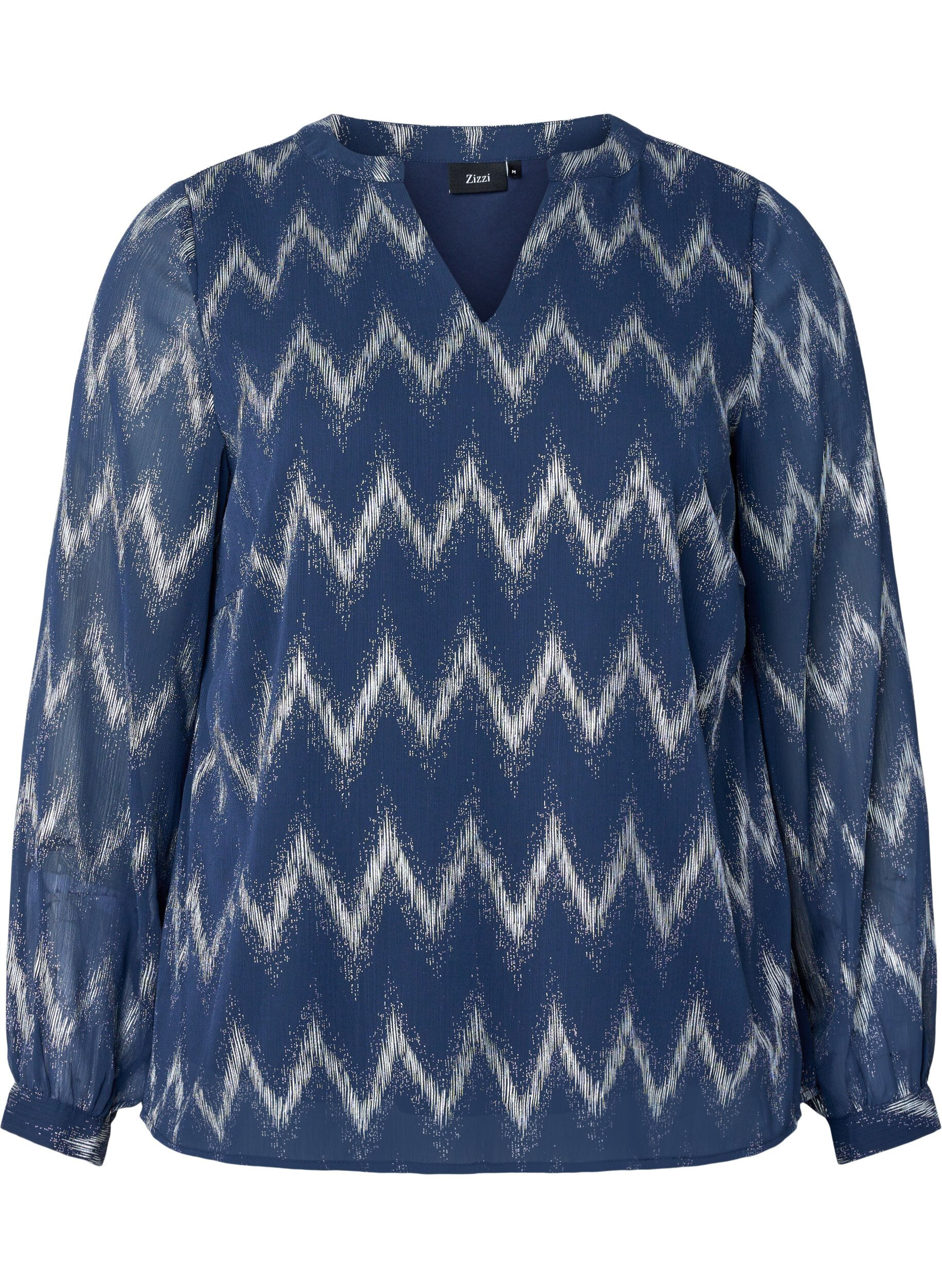 Zizzi Printet bluse med v-udsk&aelig;ring, Bl&aring;, Packshot image number 0