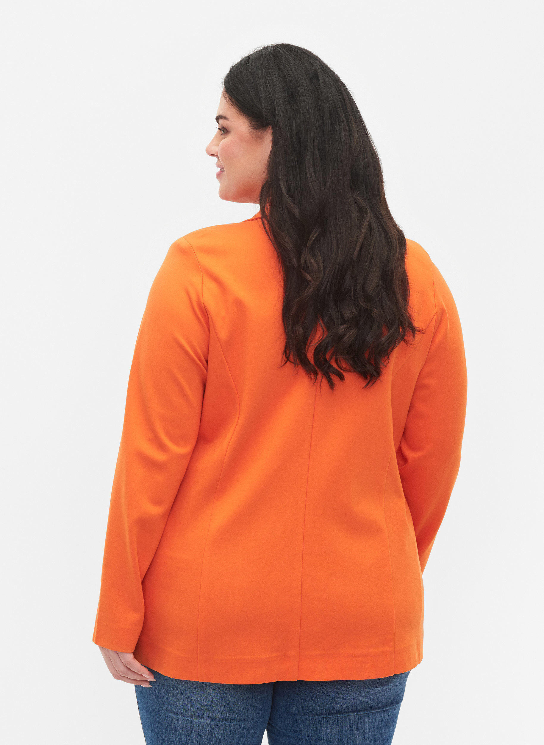 Zizzi Enkel blazer med knaplukning, Mandarin Orange, Model image number 1