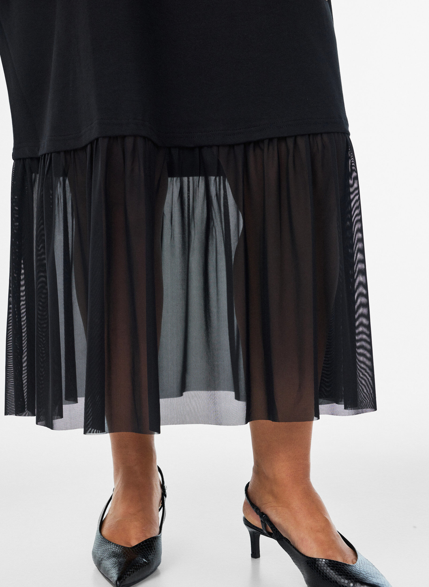 ZizziT-shirtkjole med transparent meshkant, Sort, Model image number 2