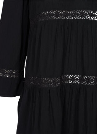 Viskose kjole med a-form og blondebånd, Black, Packshot image number 3