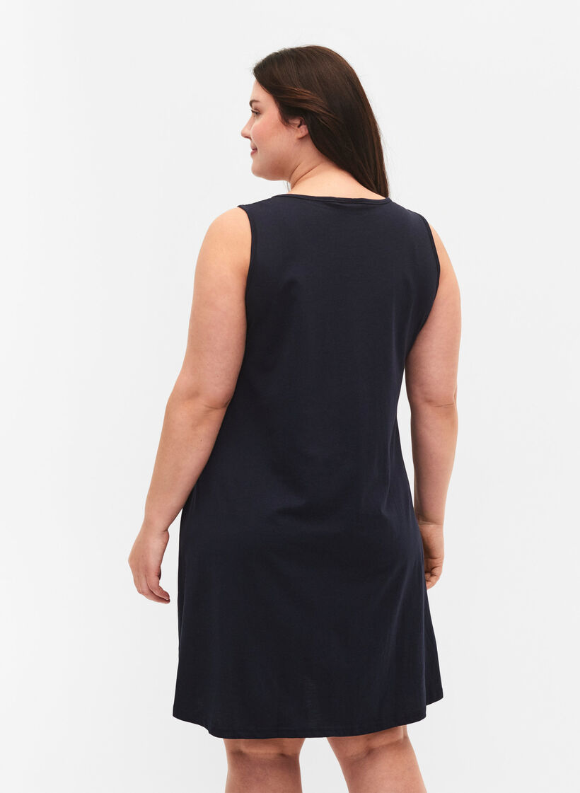 Ærmeløs bomulds kjole med a-shape - Blå - 42-60 - Zizzi