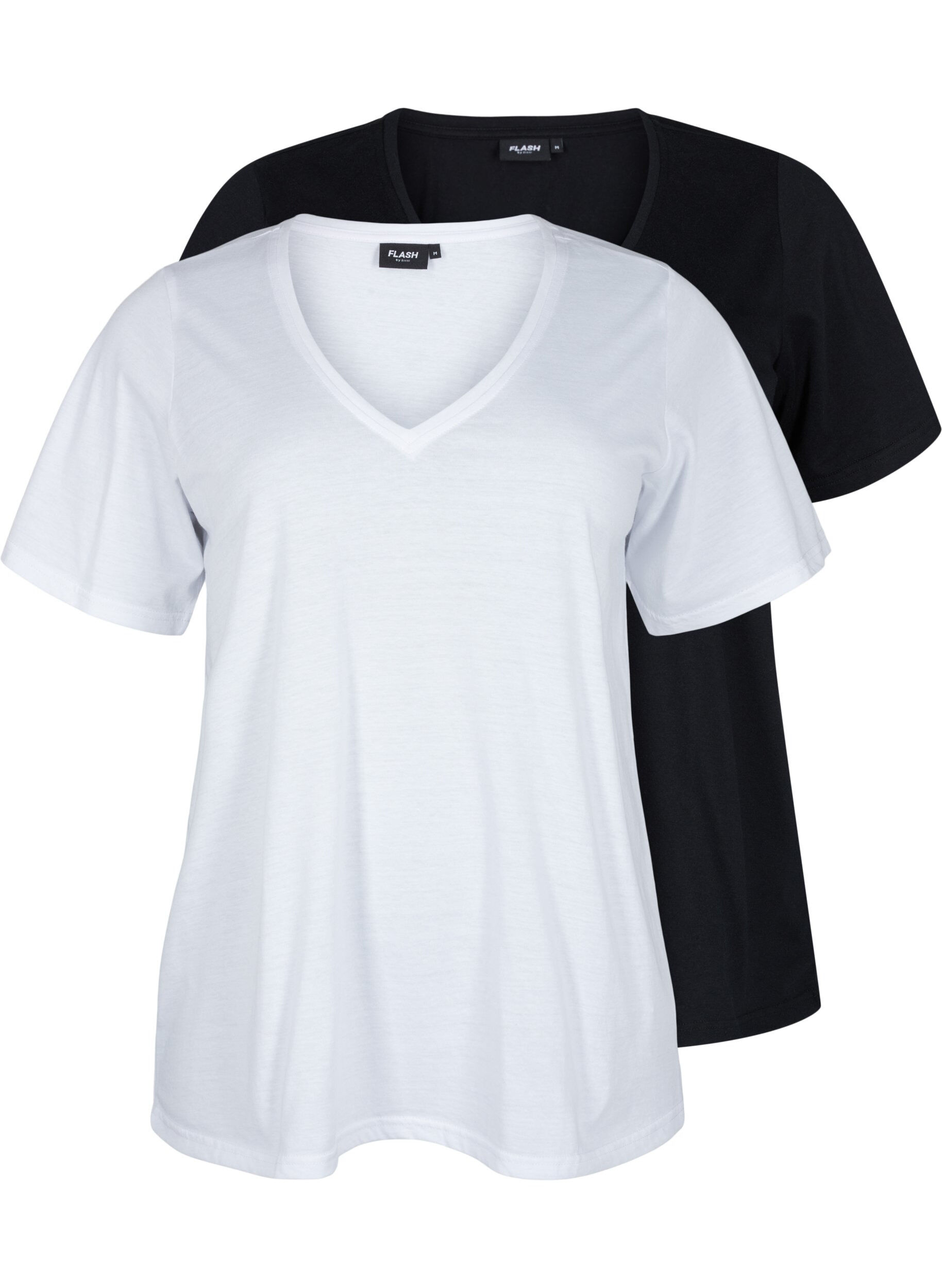 Zizzi FLASH - 2-pak t-shirts med v-hals, White/Black, Packshot image number 0