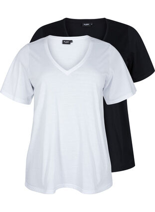 FLASH - 2-pak t-shirts med v-hals, White/Black, Packshot image number 0