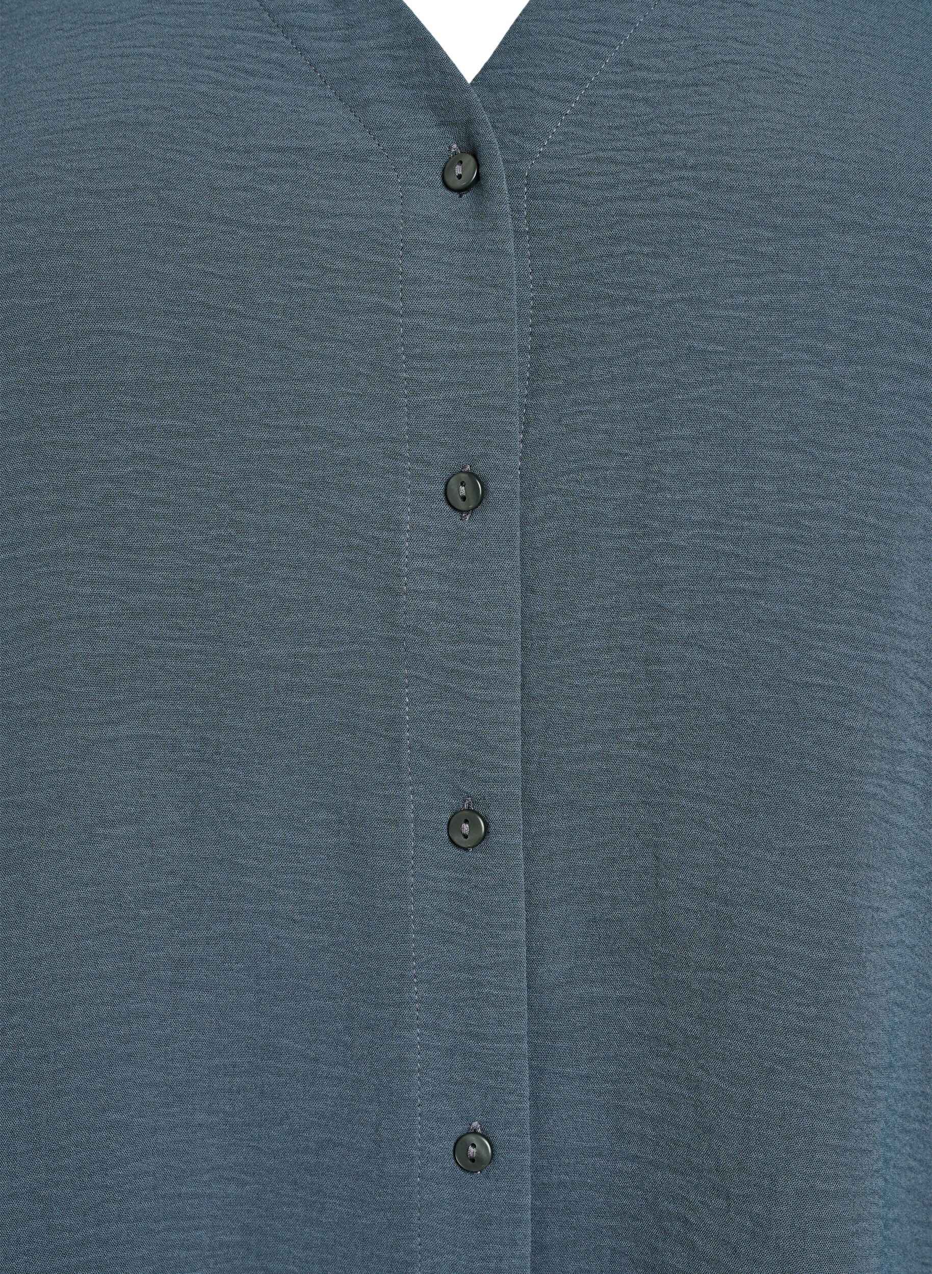 ZizziSkjortebluse med V-udsk&aelig;ring og 3/4-&aelig;rmer, Gr&oslash;n, Packshot image number 2