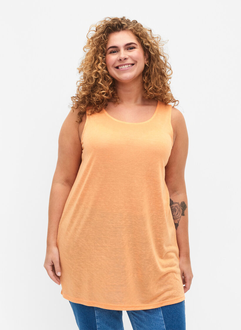 Top med struktur og rund hals, Mock Orange, Model image number 0