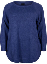 Meleret strikbluse med knappedetaljer, Navy Blazer Mel.