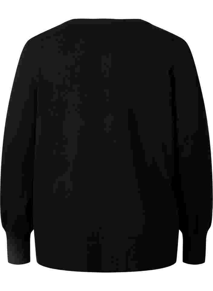 Ribbet cardigan med knaplukning, Black, Packshot image number 1