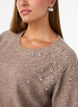Strikbluse med rhinsten og nitter, Beige, Model image number 3