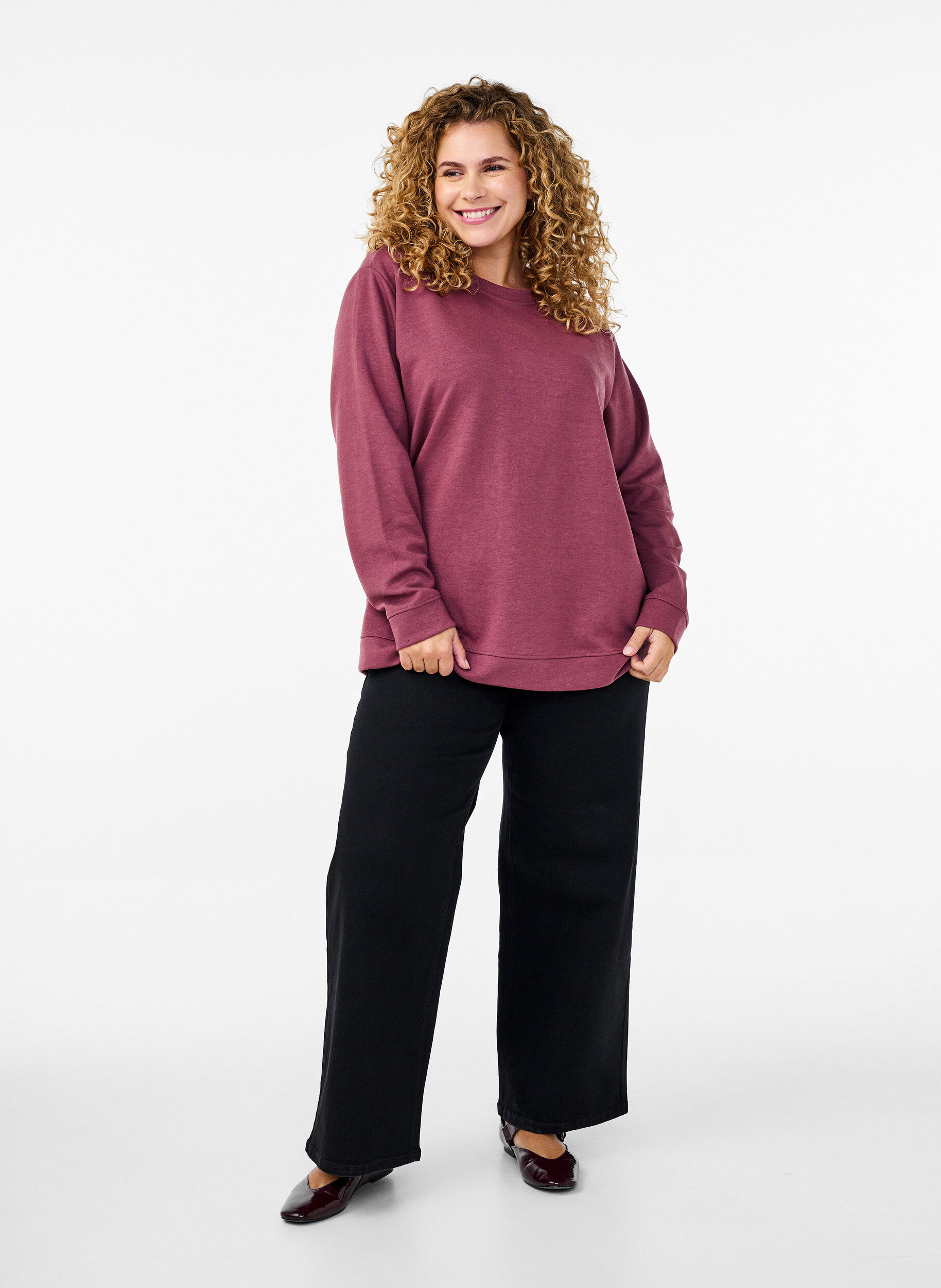 Zizzi Sweatshirt med rund hals, Brun, Model image number 1