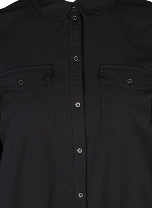 Lang bomuldsskjorte med brystlommer, Black, Packshot image number 2