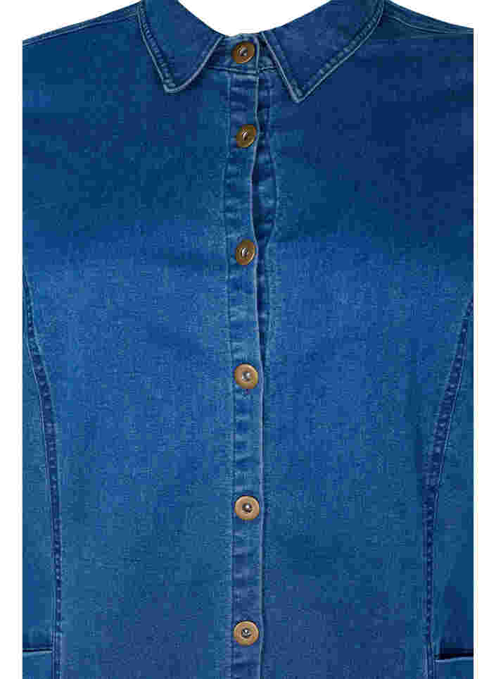 Denim skjortekjole med 3/4 ærmer, Blue denim, Packshot image number 2