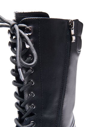 Wide fit læderstøvle med lynlås og snøre, Black, Packshot image number 3