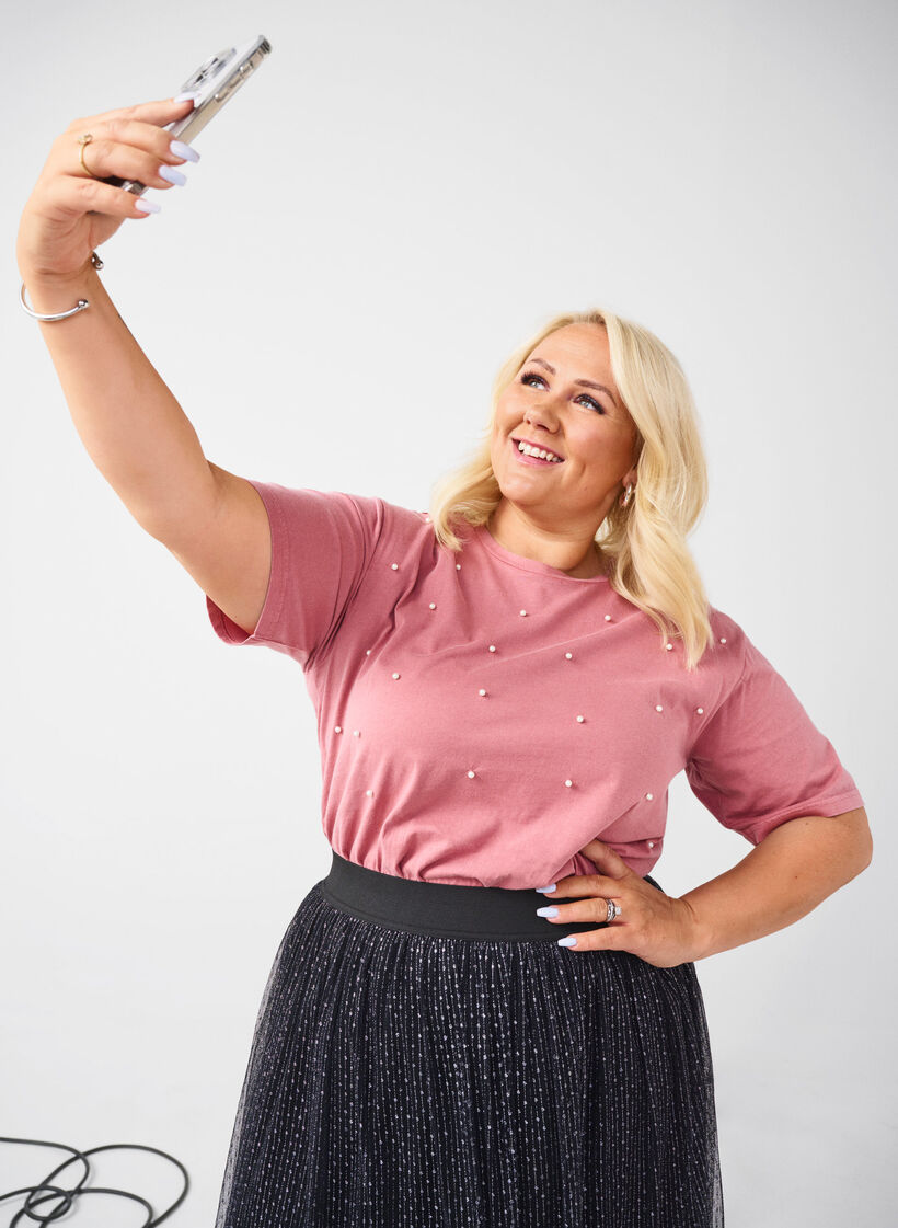 T-shirt med perler, Heather Rose Washed, Image image number 0