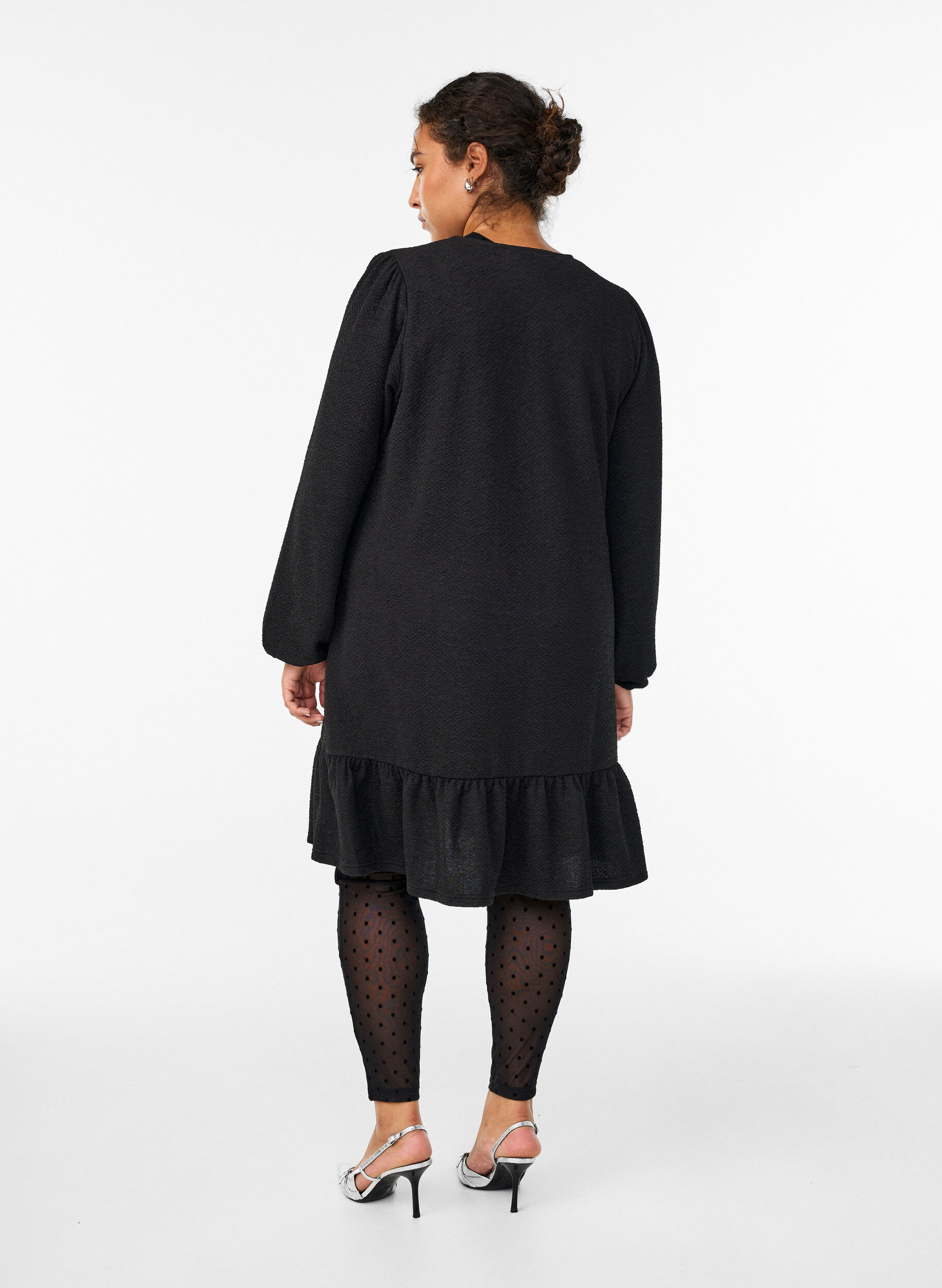Zizzi Mesh leggings med velourprikker, Sort, Model image number 1