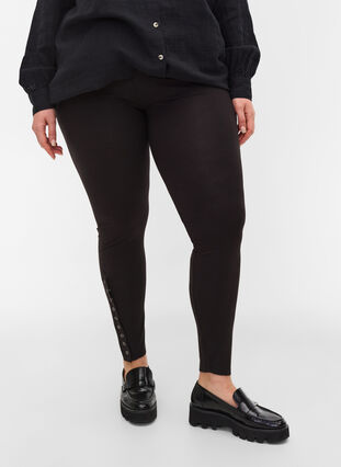 Viskose leggings med trykknapper, Black, Model image number 3