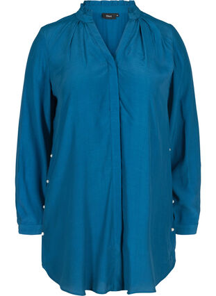 Viskose tunika med perler, Moroccan Blue, Packshot image number 0