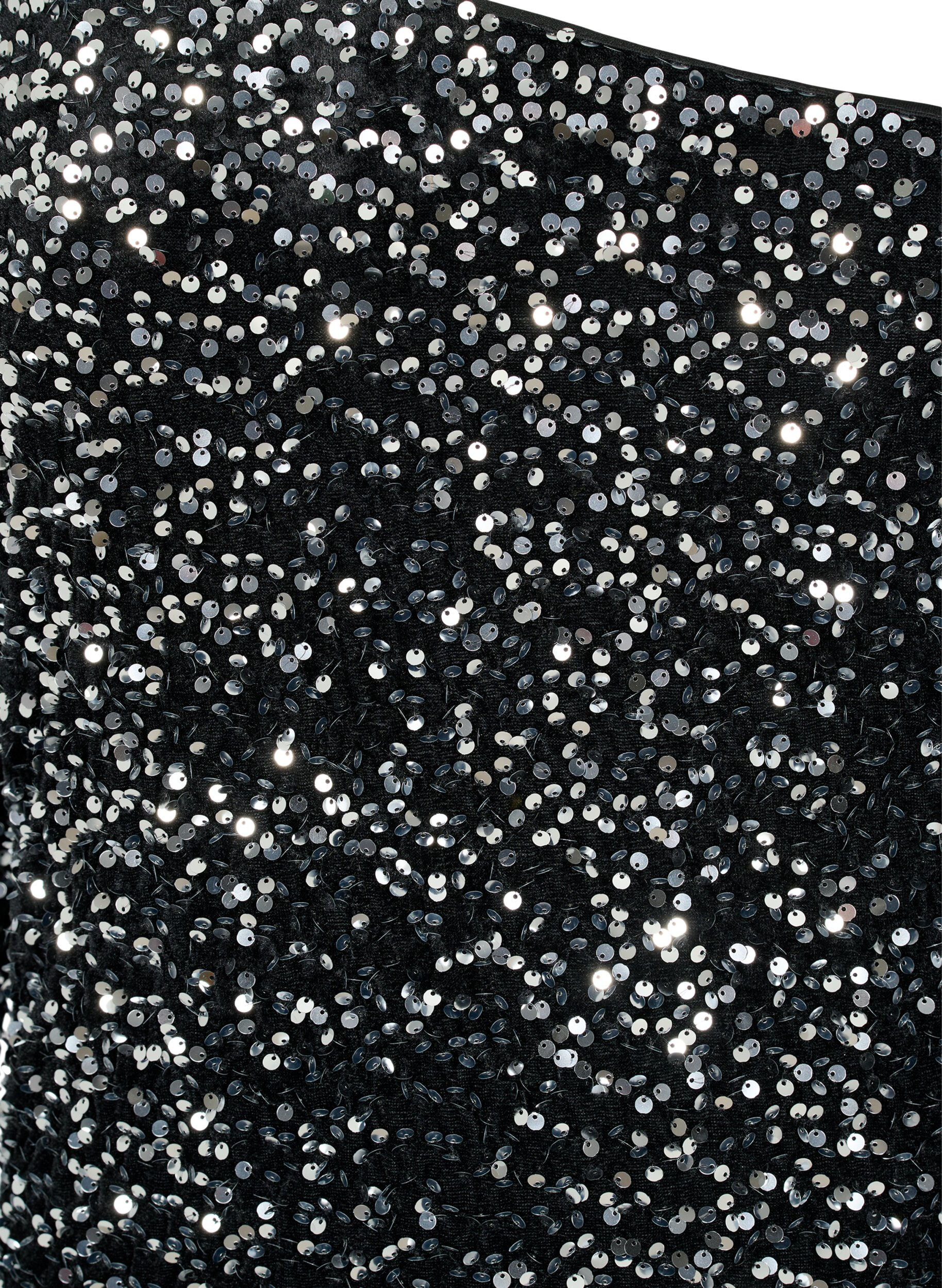 Zizzi Kort one-shoulder kjole med pallietter, Black/Silver Sequins, Packshot image number 2