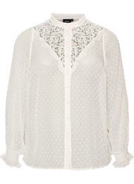 Skjortebluse med blondeindsats og dot-m&oslash;nster, Vanilla
