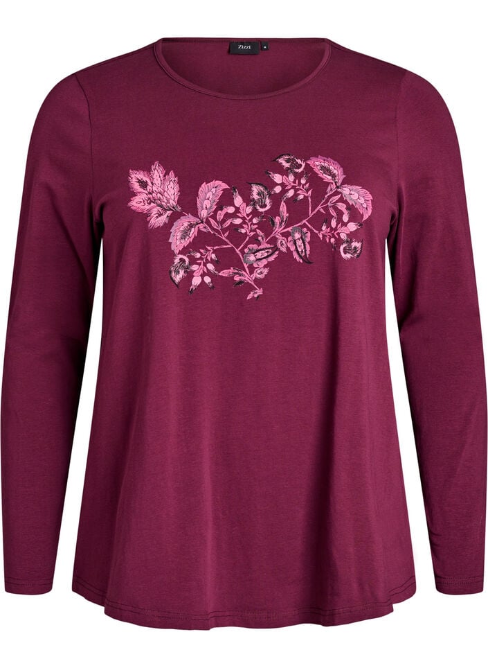 Natbluse i bomuld med frontmotiv, R&oslash;d, Packshot image number 0