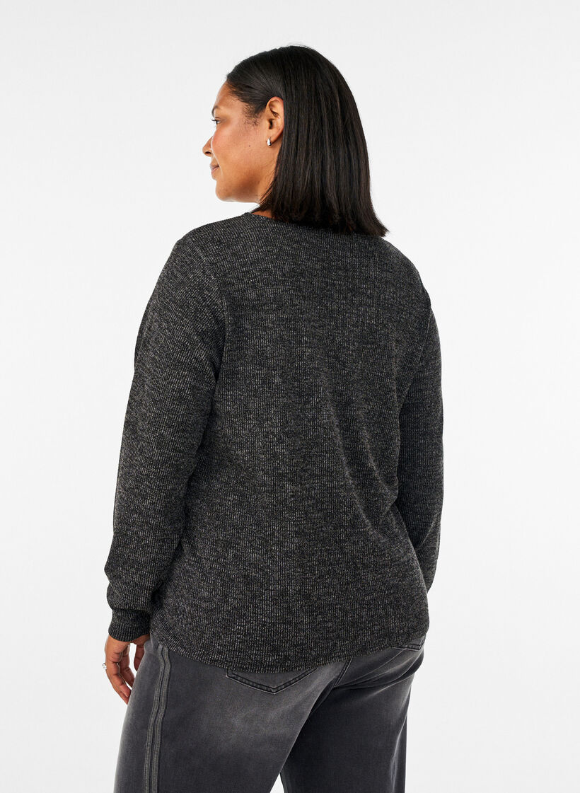 Jerseybluse med V-hals og lange &aelig;rmer, Sort, Model image number 2