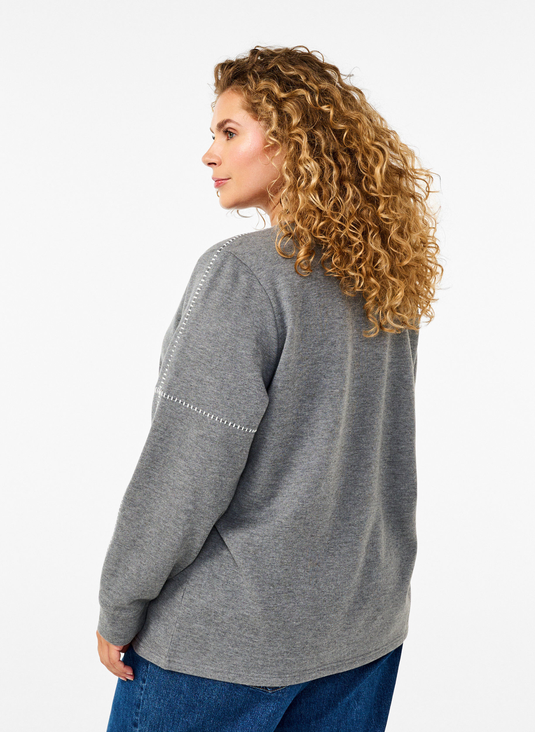 Zizzi Sweatshirt med kontrastsyninger, Medium Grey M&eacute;l, Model image number 1
