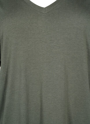 Ensfarvet oversize t-shirt med v-hals, Thyme, Packshot image number 2