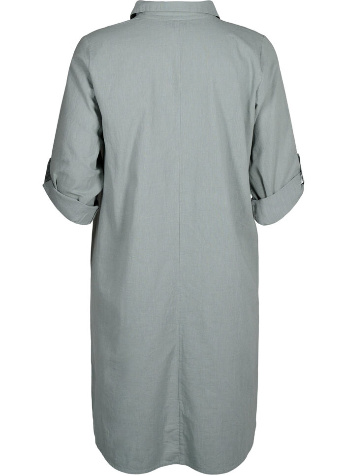 V-hals kjole i bomuld og hør, Chinois Green, Packshot image number 1