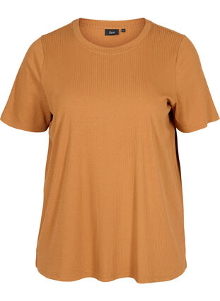 Kortærmet t-shirt i ribkvalitet, Pecan Brown, Packshot image number 0