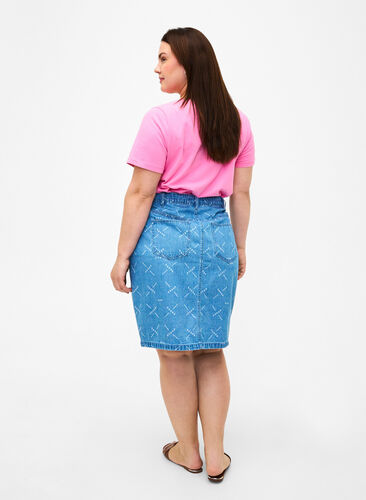 Denim nederdel med mønster, Light blue denim, Model image number 1